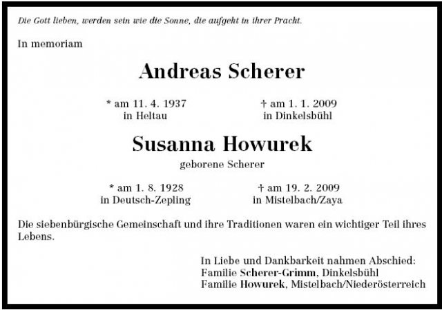 Scherer Andreas 1937-2009 Todesanzeige